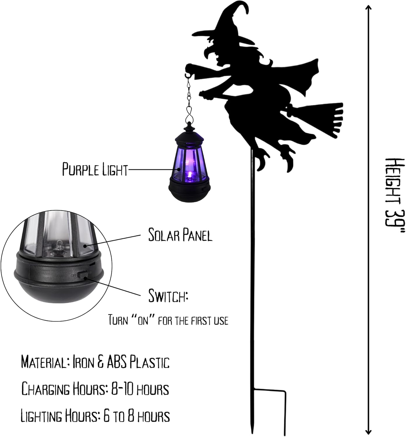 Halloween Witches Outdoor Solar Lanterns 2 Pack - Halloween Decorations Outdoor Witch Statue, Solar Garden Stakes, Metal Yard Decor, Whimsical Decor for Patio (Purple Light)