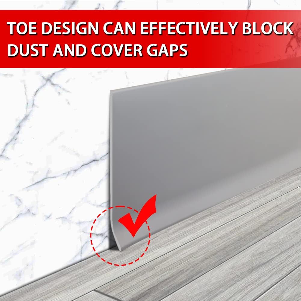 Vinyl Wall Base Baseboard Molding Trim 4" Flexible Self Adhesive Rubber Wall Base Moulding Trim Peel and Stick Design, 4 Inch x 60 Feet, Gray