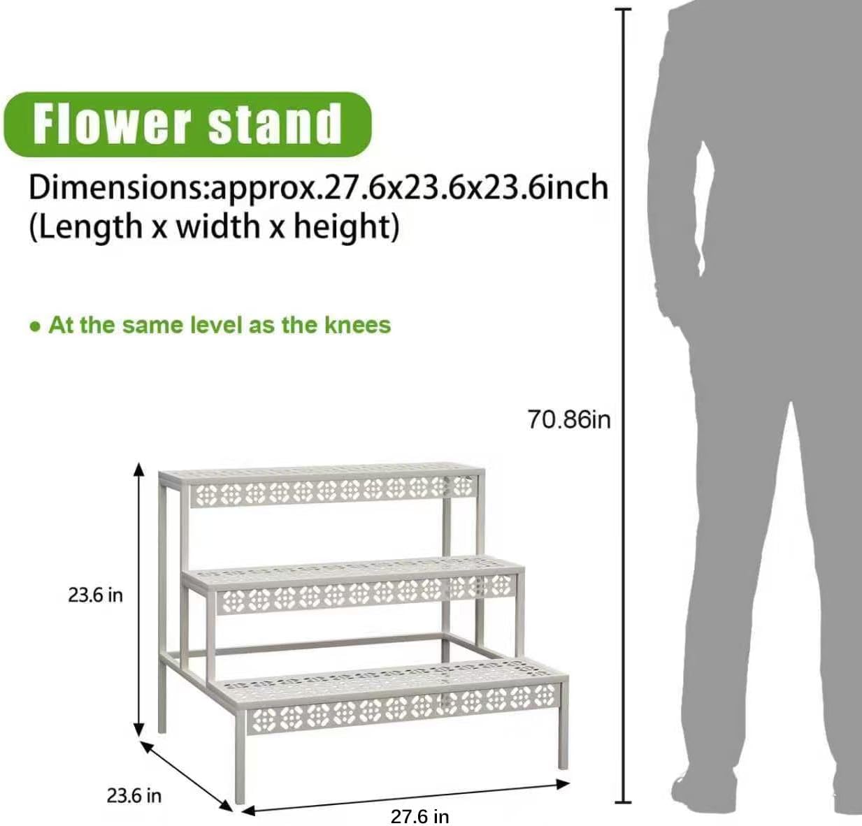 aboxoo 3 Tiers Metal Plant Stand,Rectangular Ladder Flower Pots Outdoor Plant Rack, Indoor Plant Display Rack, Heavy Duty Utility Storage Organizer for Home Garden Patio Balcony, Stair Style(White)