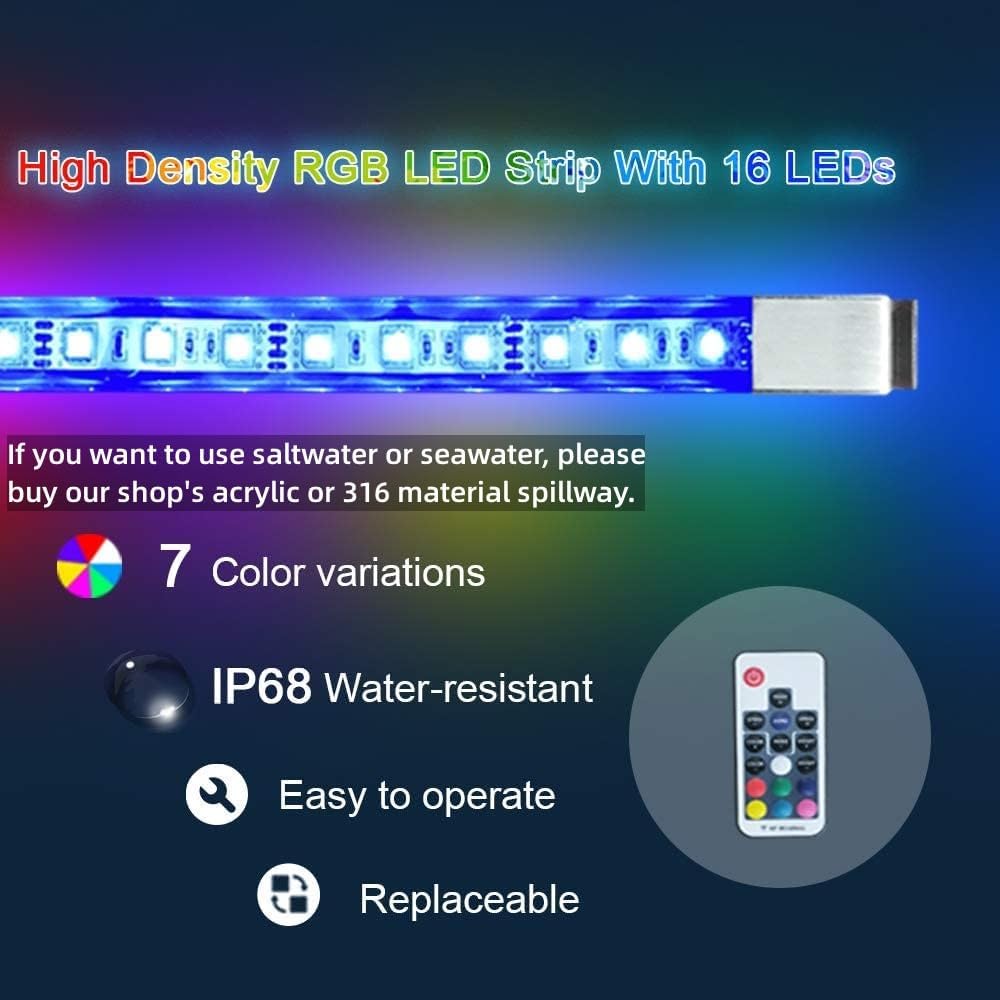 24" Water Pool Fountain 304 Stainless Steel Lighted Pool Waterfall Spillway with Wider Water Flow Platform, Multi-Color LED Strip Light with Remote Control for Indoor, Garden, Outdoor Decoration