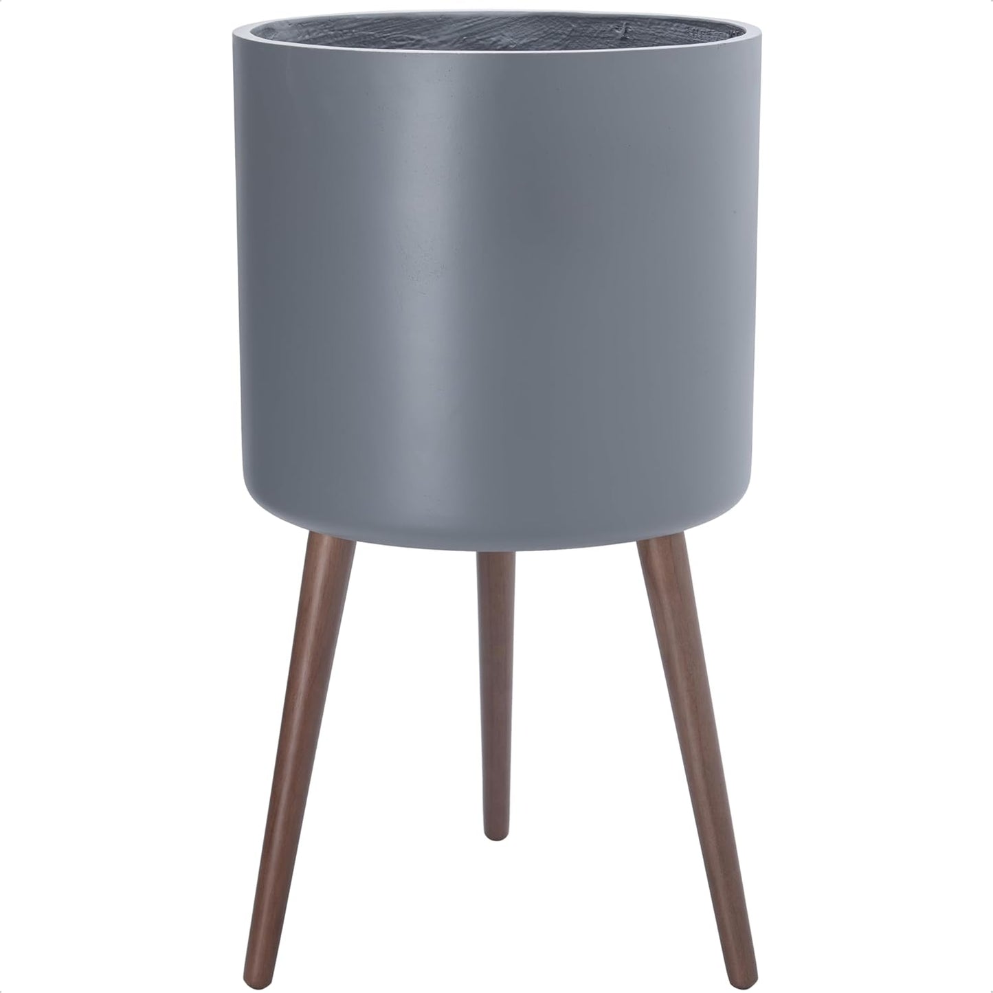 D'vine Dev 16 Inch Planter Pot with Stand, Mid-Century Tall Plant Pot with Legs for Indoor Plants, XX-Large, Grey, 88-O-E-3