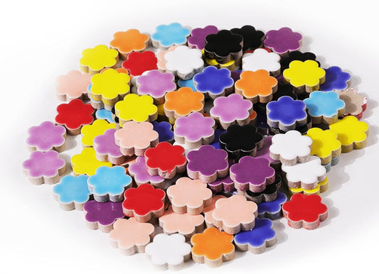 1.5x1.5 cm Ceramic Mosaics Pieces Stained Glass, Assorted Colors and Flowers Shapes, 44pcs/100g (Flowers Mix)