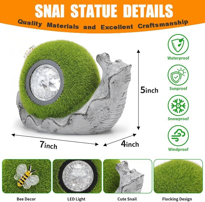 Solar Snail Garden Statue Lights for Outdoor Flocking Decor with Colorful Changing LED Figurine Lighting Resin Flocked Decorations for Patio Lawn Yard Housewarming Mom Wowen Gifts
