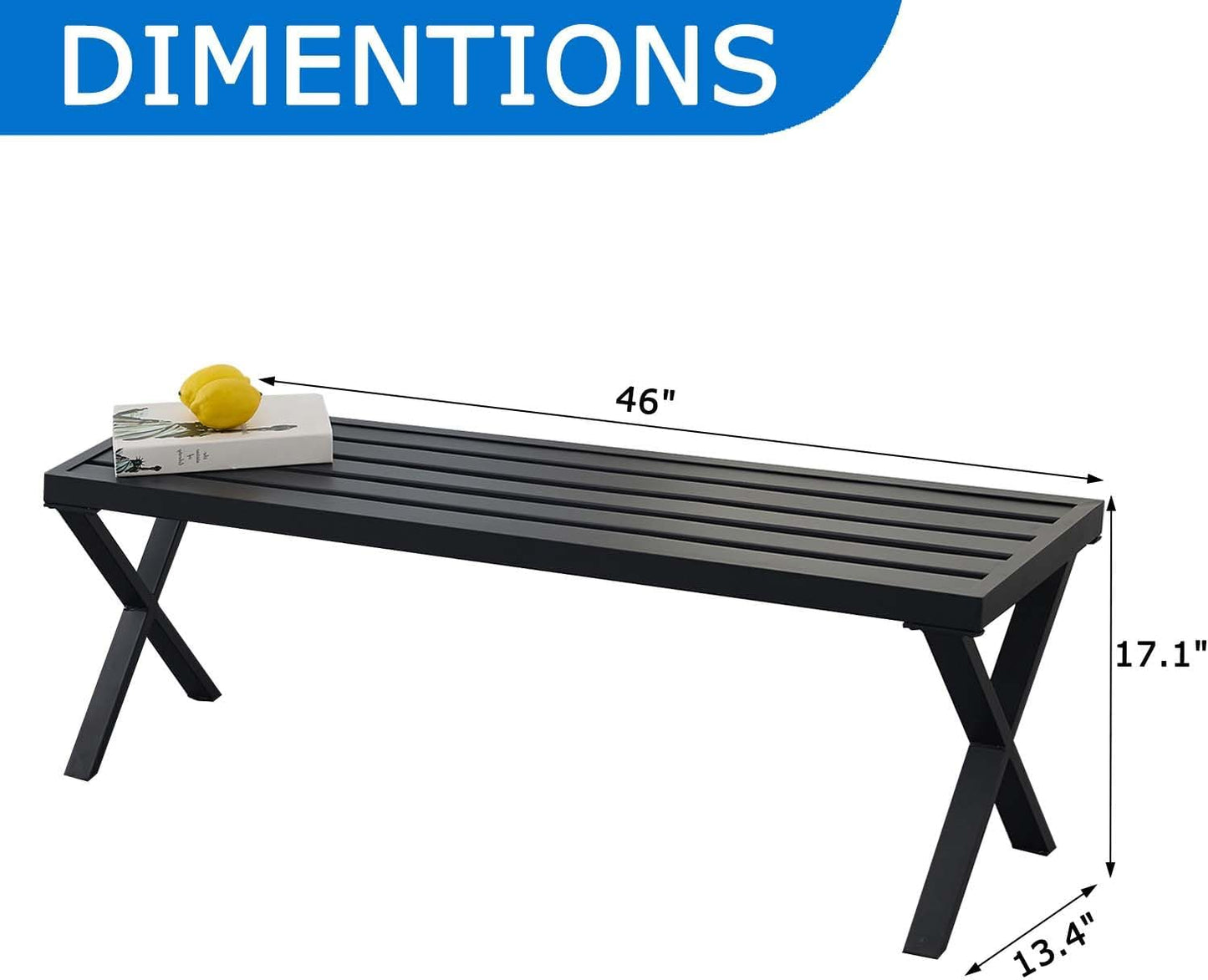 Backless Outdoor Bench, Metal Patio Bench, Garden Bench for Front Porch, Backyard and Deck, Black