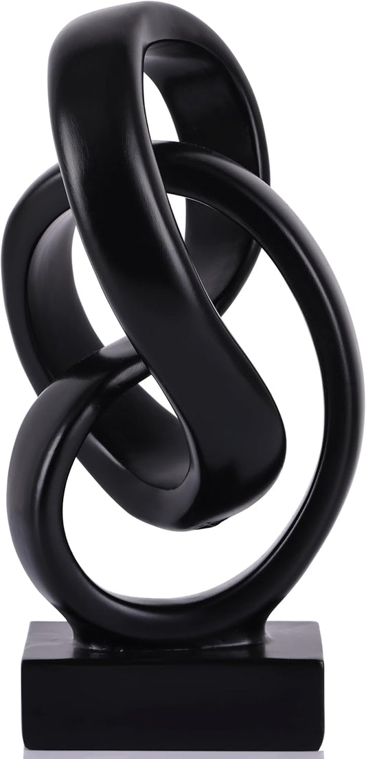 Modern Abstract Knot Sculpture, Artistic Mobius Inspired Resin Decor, Elegant Home and Office Decor, Perfect for Shelves, Desktops, and Mantles, Ideal Gift for Birthdays, Housewarmings (Black)
