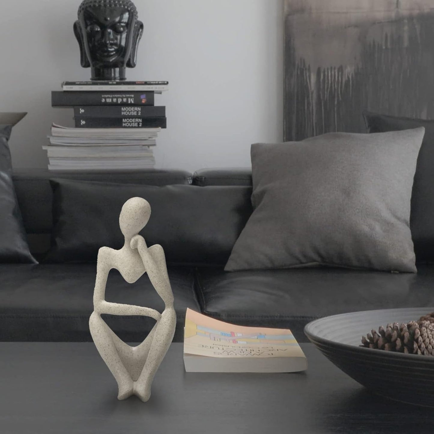 Sandstone Resin Thinker Style Abstract Sculpture Statue Collectible Figurines Home Office Bookshelf Desktop Decor(Sandstone - Right Reverie)