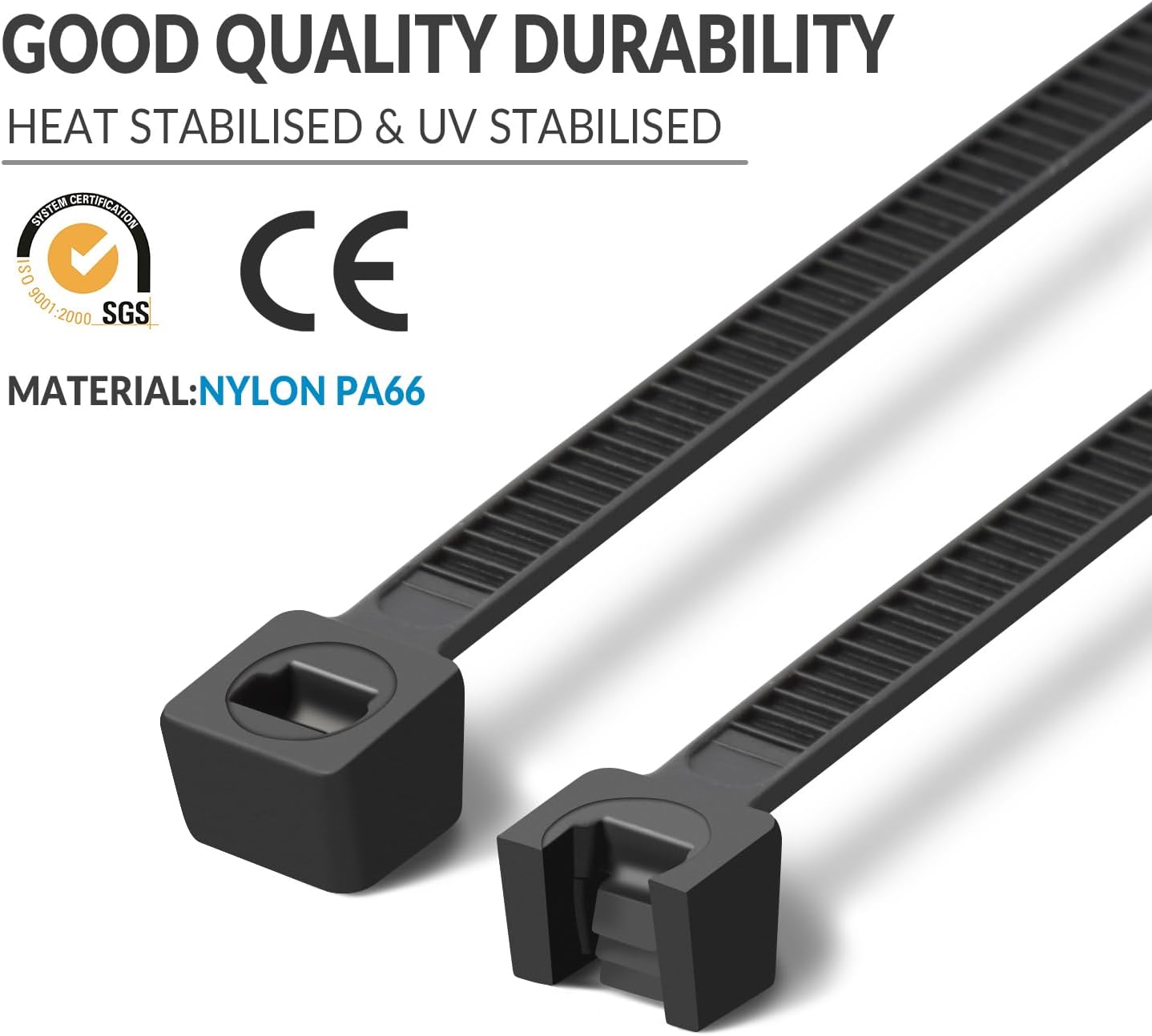 XINGO 14 Inch Black Zip Ties 200 PCS, 75 LBS Tensile Strength, UV Resistant Cable Ties, Premium Self-locking Plastic Ties for Indoor and Outdoor Use