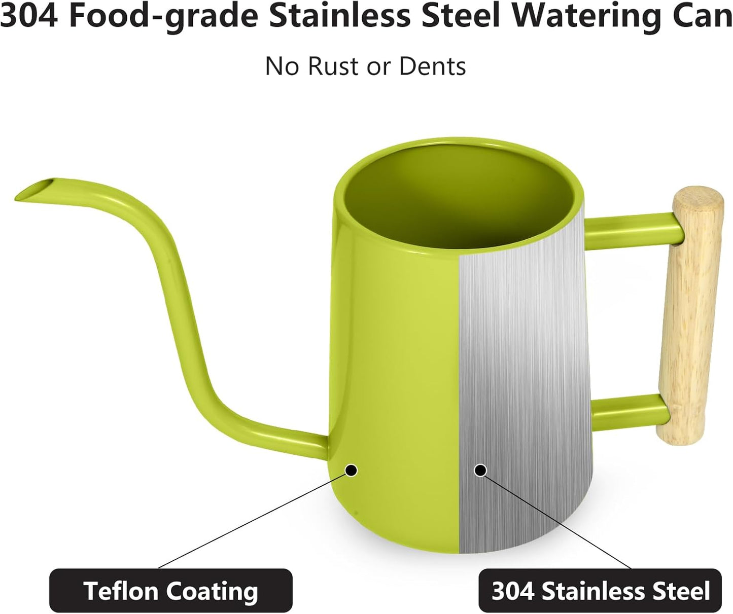 Watering Can Indoor Plants, 35 oz/1000 ml Metal Stainless Steel Watering Can Pot with Long Spout for Indoor House Plants Bonsai Outdoor Garden Flower Decorative (Bright Green)