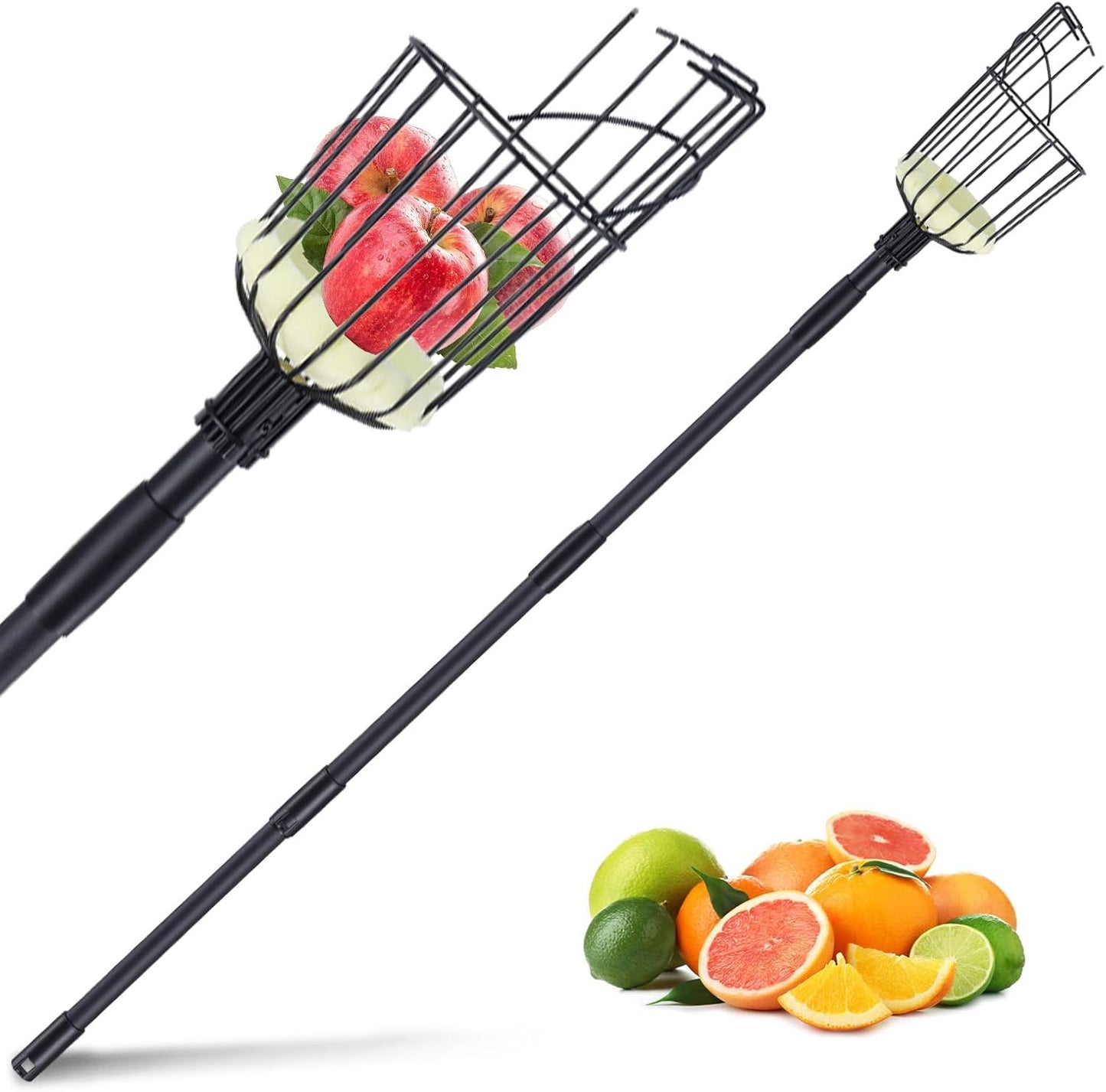 Fruit Picker Pole with Basket - 10.7FT(130Inch) Adjustable Fruit Picker with Basket, Orange Picker, Fruit Picking Pole for Orange Apple Avocados Lemon, Black