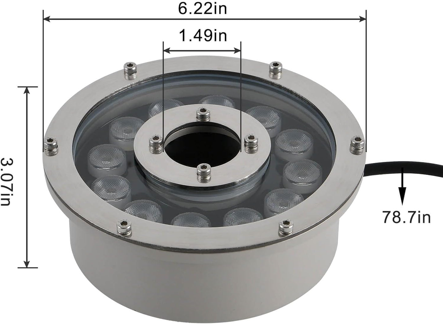 Fountain Light 12W 12V DC Warm White Waterproof Grade IP68 LED Spot Light Landscape Lighting Suitable for Fountains, Waterfalls,Pond and Grass Land（Not Include 12V Transformer）