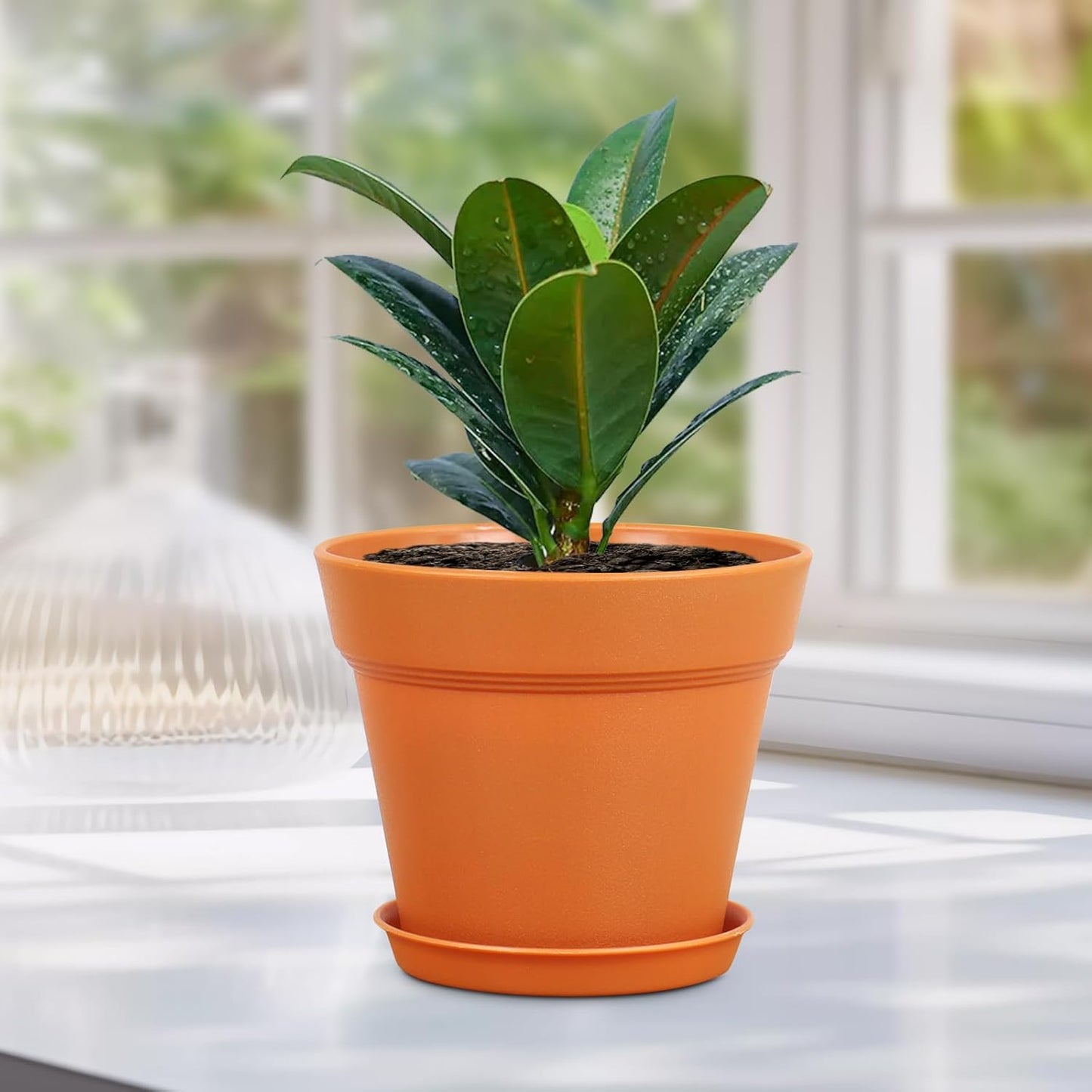 4 inch Small Plastic Nursery Pots, 16 Pack Plant Pots for Indoor Outdoor Plants, Flower Pots with Drainage Holes and Saucers, Decorative Seedling Starter Planters for House Plants, Terracotta