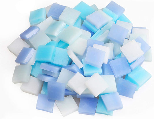 Mosaic Tiles 270 Pieces / 200 g Pack of Colored Mica Glass Mosaic Tile Supplies for Home Decoration, DIY Crafts, Plates, Picture Frames, Flowerpots – 1x1 cm Square Tiles (Sky)
