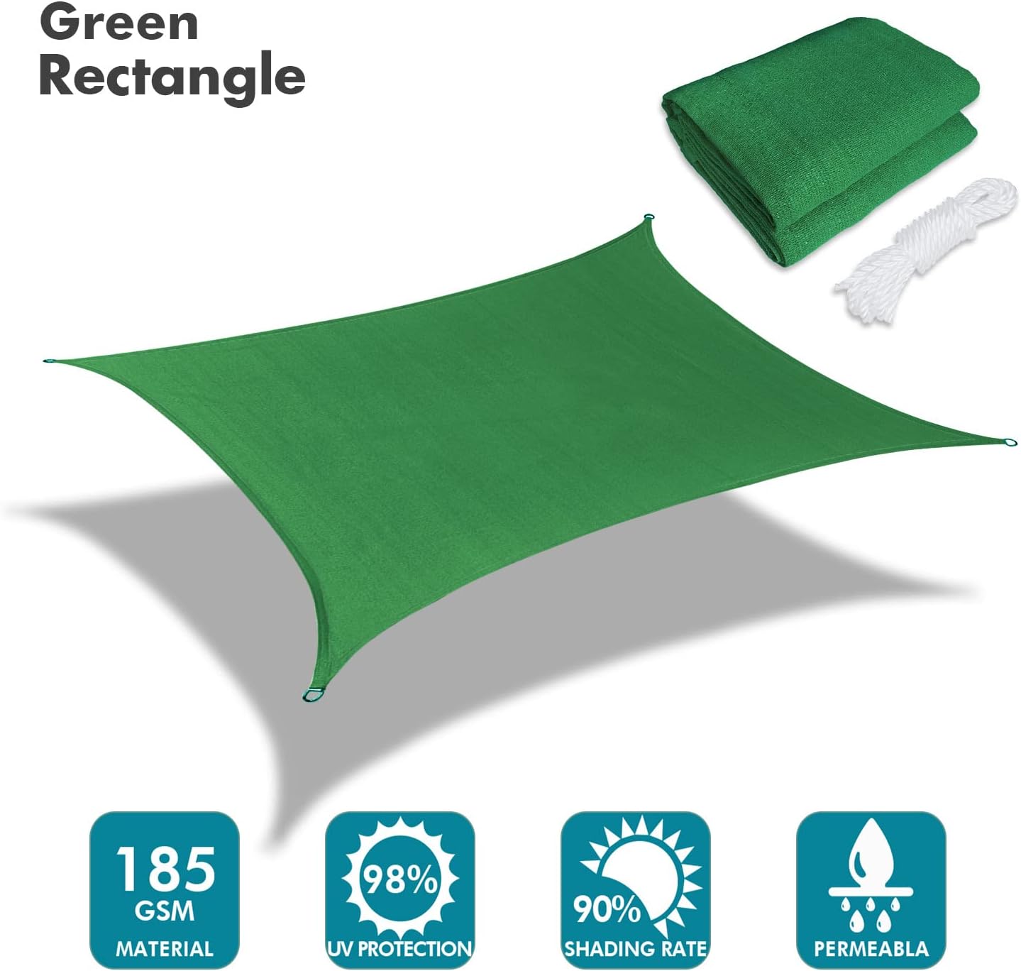 KANAGAWA 10'X14' Dark Green Custom Size Sun Shade Sail Rectangle UV Block Canopy Cover for Patio Backyard Lawn Garden Outdoor (Customized Available)