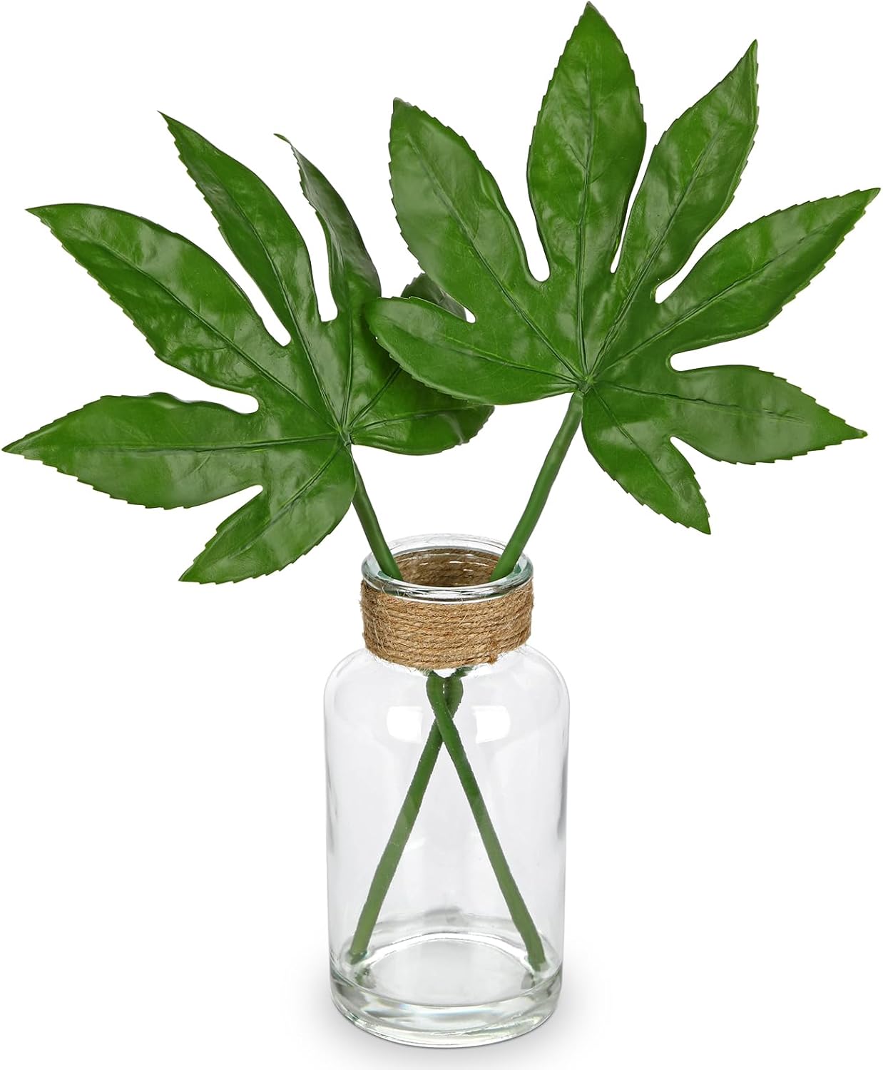 Fake Plants Faux Greenery Stems in Glass Vase with Faux Water, Realistic Silk Faux Plants Artificial Tropical Leaves for Home Bathroom Office Wedding Centerpiece Décor