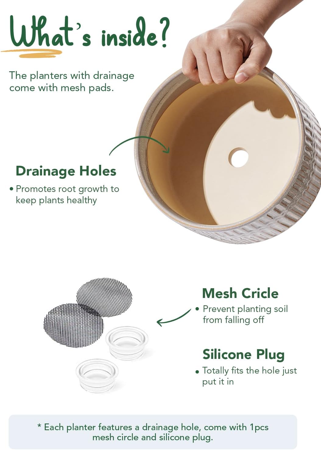 LE TAUCI Succulent Pots, 6.5+8 Inch Ceramic Indoor Plant Pot with Drainage Hole, Shallow Round Succulent Planters, Set of 2, Reactive Glaze Star White