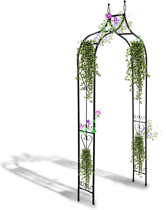Garden Arch Trellis 14.2" L x 46.5" W x 98.4" H, Black Iron Arbor, Courtyard Arbor Trellis for Various Climbing Plants Rose, Outdoor Archway Wedding Ceremony Party