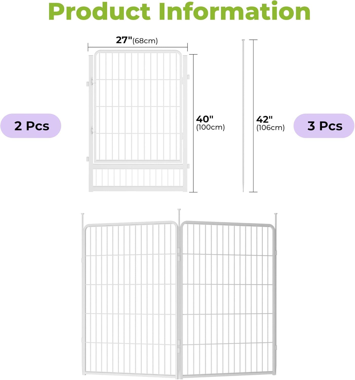 Doorless Garden Fence 40 in(H) x 4.5 ft(L) 2 Panels, Heavy Duty Metal Animal Barrier Fence, No Dig Fence for Dogs, Rabbit Fence for Garden, White