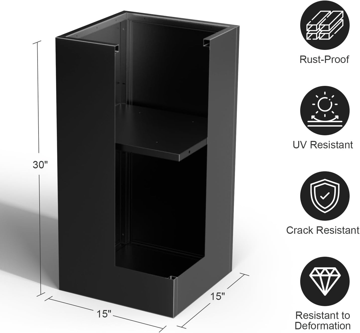 Tall Metal Planter Box for Outdoor Plants 15" L x 15" W x 30" H 2 Pack, Heavy Duty Steel Planter Box with Removable Insert Shelf, Rectangular Planters for Porch, Garden, Yard, Hotel (Black)