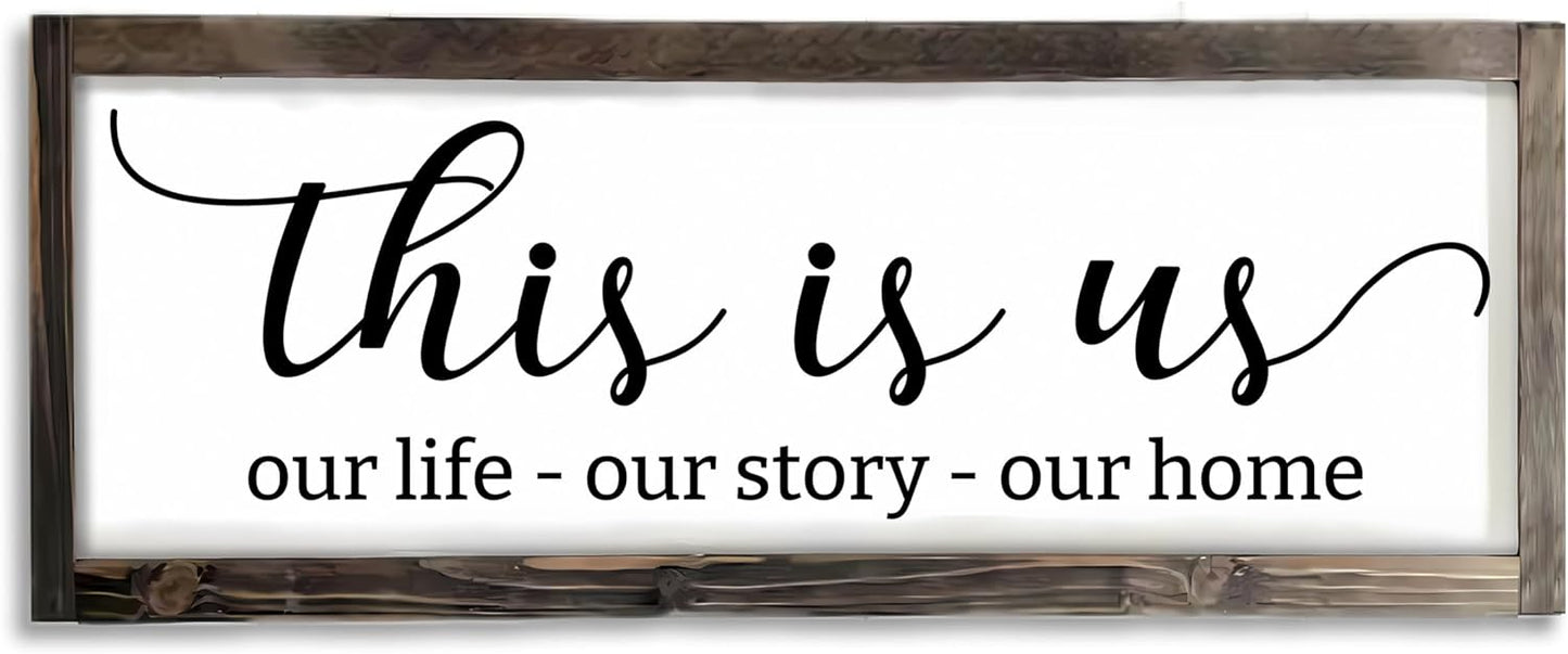Dazingart This Is Us Sign, Our Life Our Story Our Home Sign, Farmhouse Family Wooden Wall Decor for Living Room Bedroom (This Is Us)
