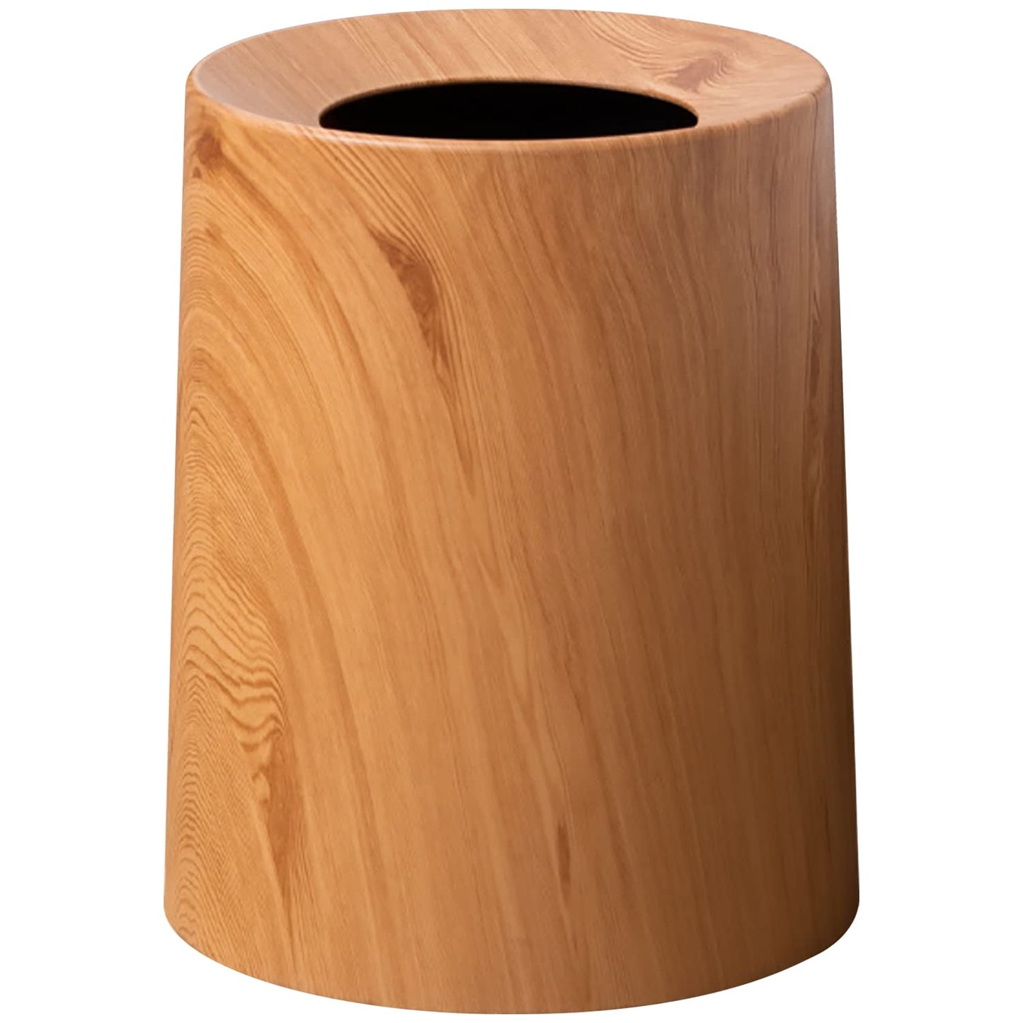 Anti Spill Nordic Wood Grain Look Waste Basket - Kids Pet Proof Garbage Container - Safer & Cleaner Indoor Outdoor Trash Can 3.2Gal - Patio Yard Entry Garbage Can - Round Modern Design 10"x10"x12"