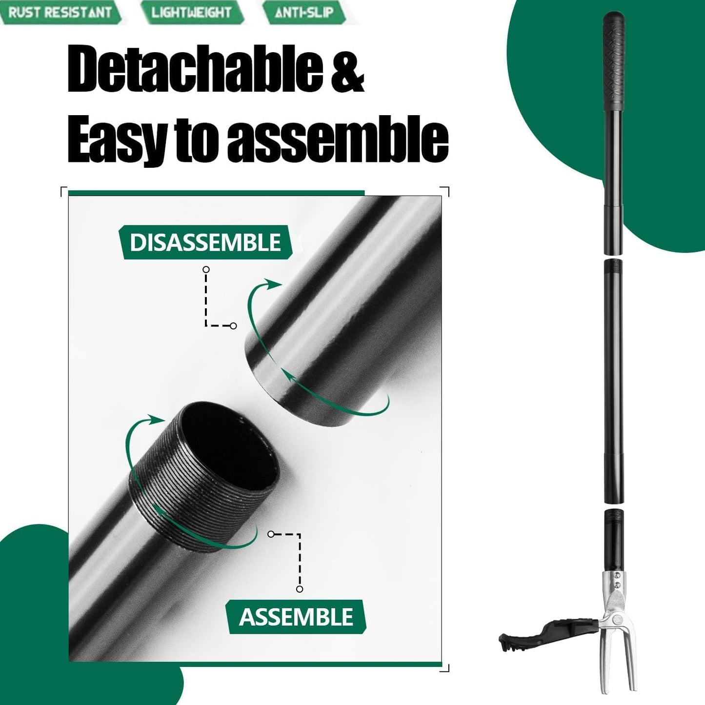 Weeder Puller Tool, Handle (39"), Designed for The Elderly to Weed Quickly Without Bending Over, Lightweight Standing Weeder, Suitable for Removing Weeds,Detachable and Assemblable for Convenient