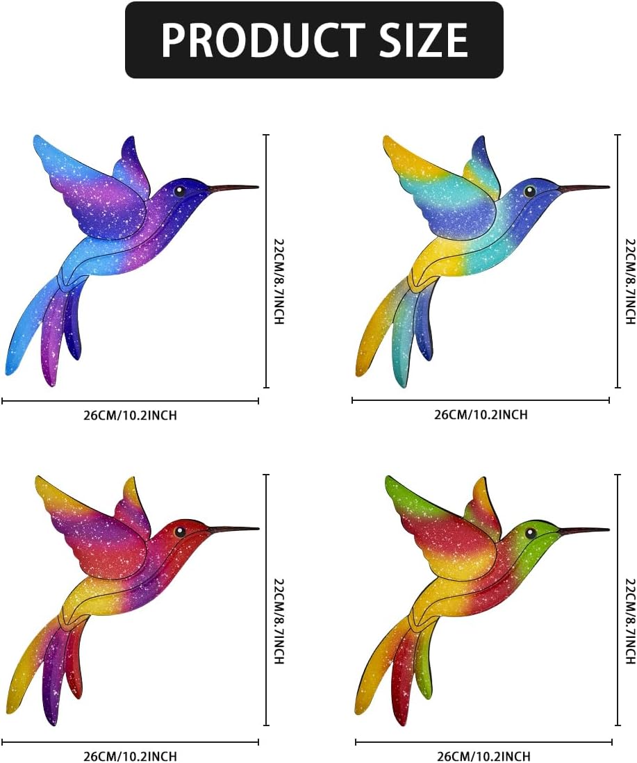 Metal Hummingbird Wall Decor,Outdoor Fence Birds Art Decoration,Hanging Decorations for Garden,Yard,Patio Balcony,Great Gifts for Family Friends(4 Pack)
