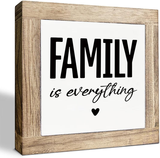 Farmhouse Rustic Tabletop Decor, Family is Everything, Rustic Family Wooden Block Plaque Sign for Home, Wood Plaque Decoration, Inspirational Decorations for Home Office 5.9X5.9X0.7inches