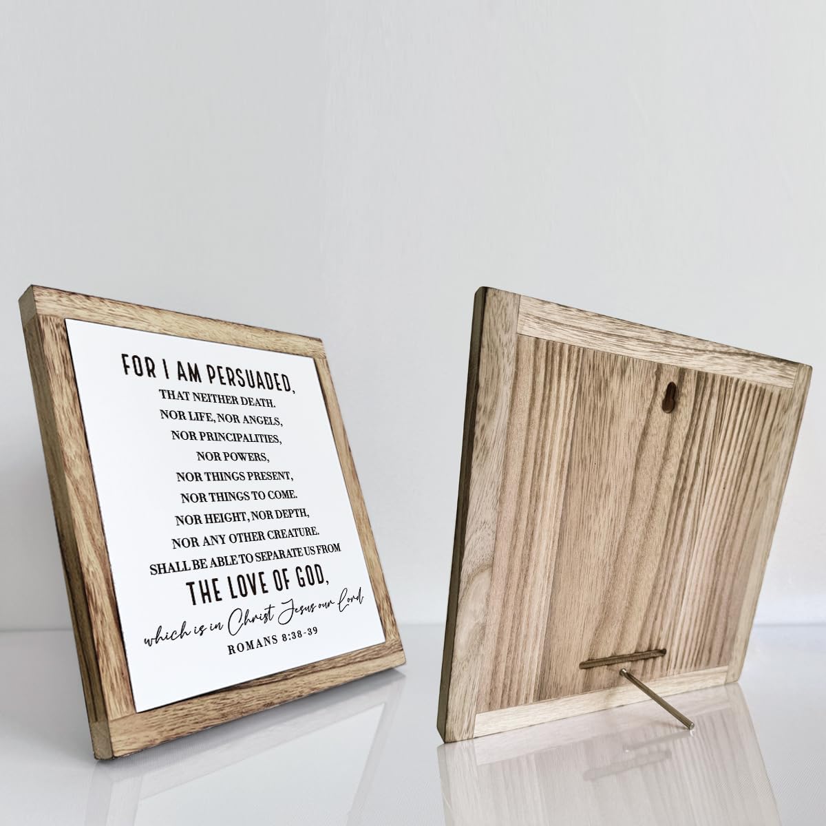 Scripture Sign, Romans 8:38-39 - For I am Persuaded Sign, Wooden Plaques Box Signs, Bible Verse Decor Art, Farmhouse Decoration for Shelf, Christian Wooden Table Signs, Religious Home Office Decor