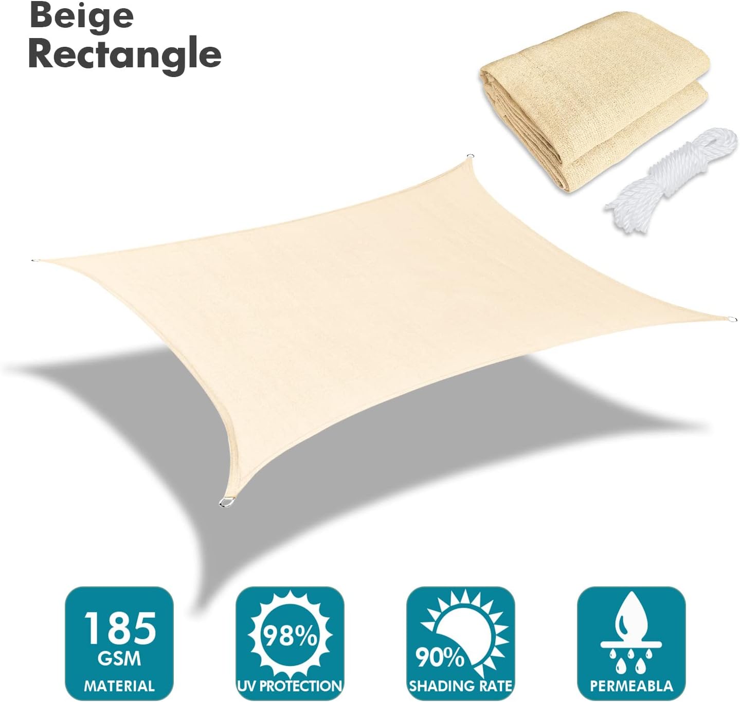 KANAGAWA 23'X24' Cream Custom Size Sun Shade Sail Rectangle UV Block Canopy Cover for Patio Backyard Lawn Garden Outdoor (Customized Available)