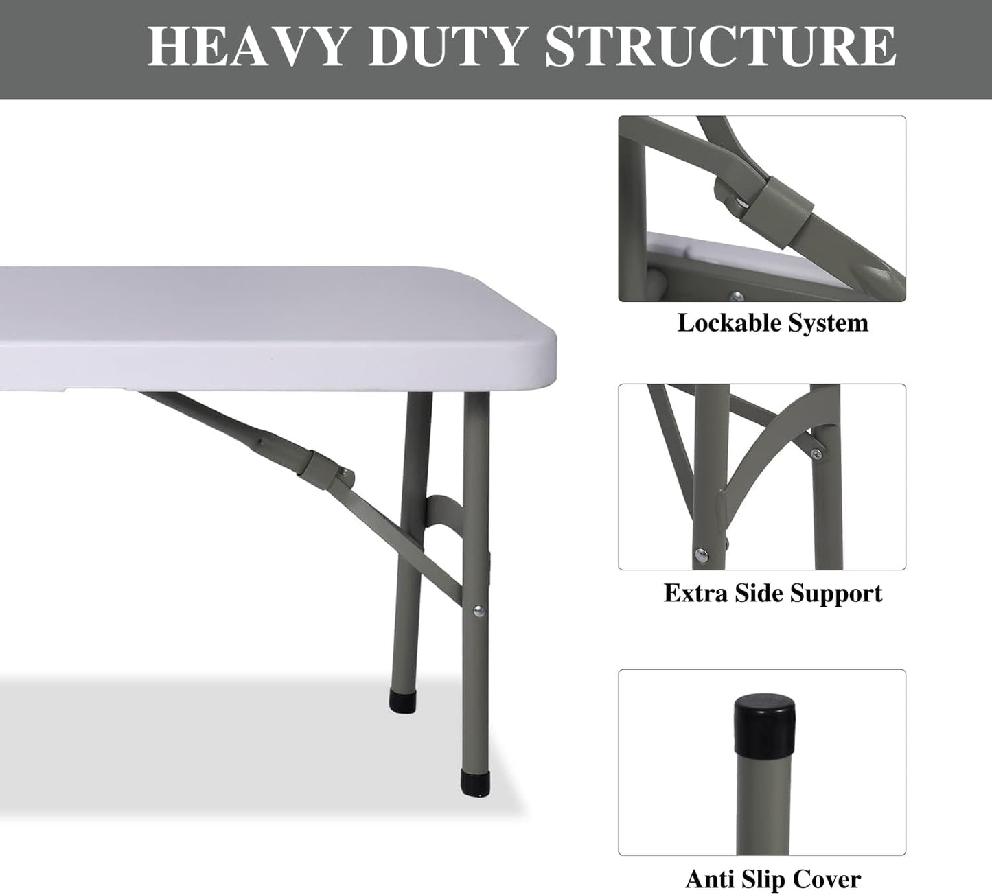 Plastic Folding Bench - Portable Bench Used for Indoor, Outdoor, Picnic, Party, Camping, Dining Seat, Garden Soccer Multipurpose Entertaining Activities, White (1, White, 8 Feet)