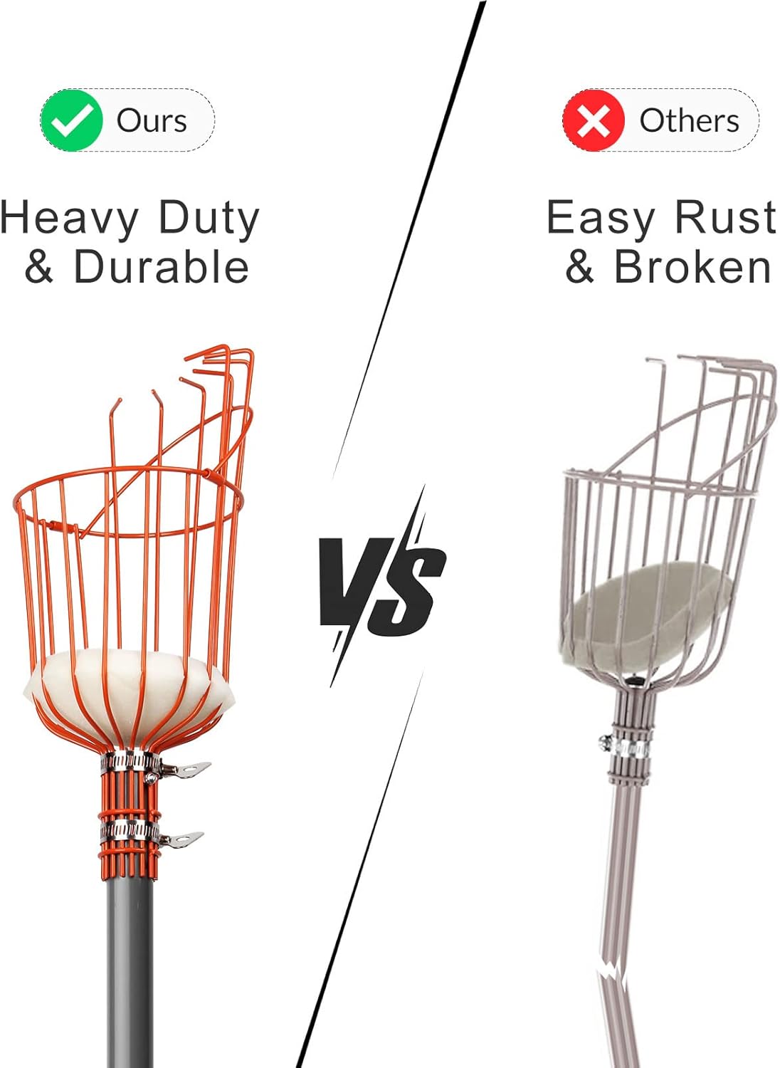 Walensee 13FT Fruit Picker, Adjustable Fruits Picker Tool with Lightweight Stainless Steel Pole and Big Basket, Fruit Catcher Equipment Tree Picker for Apples Mango Pear Orange Avocados Fruit Picking