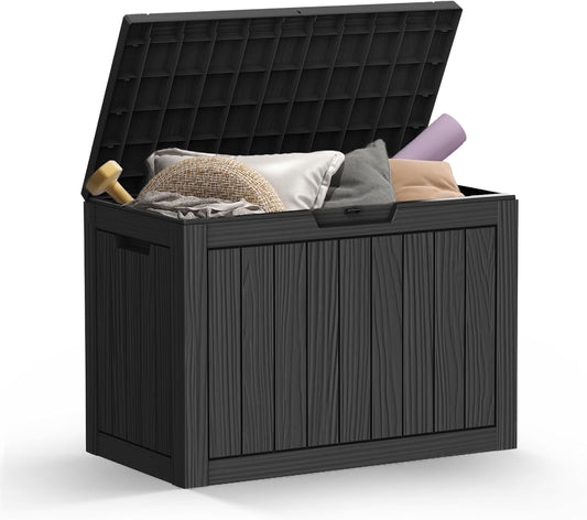 Mars Villa 45 Gallon Outdoor Storage Box, Resin Deck Box Waterproof, Storage Chest for Outside Patio Furniture Cushions, Pool Supplies, Garden Tools, UV Resistant and Weatherproof, Black