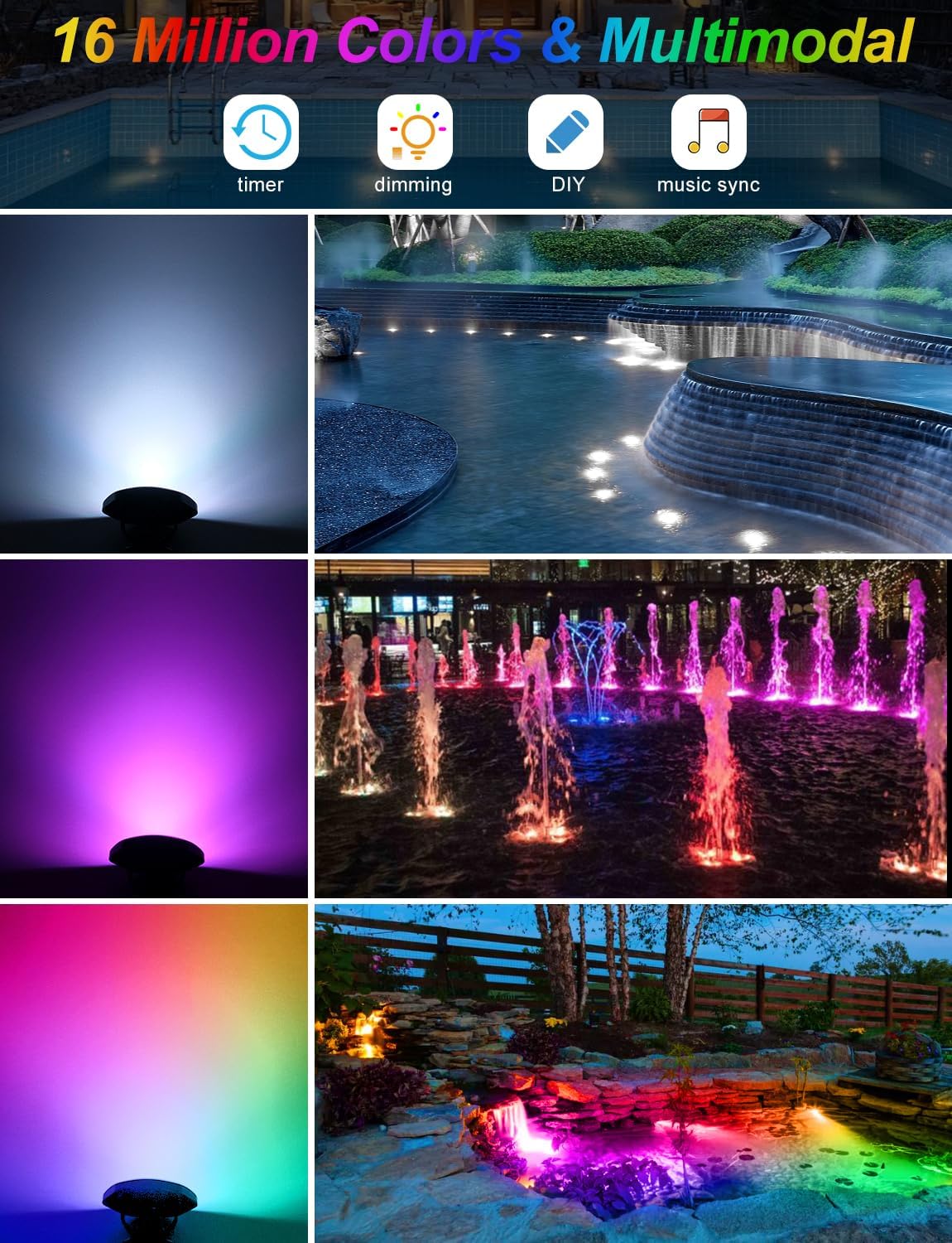 RGB Underwater Pond Lights, Super Bright LED Submersible Fountain Lights Colored Landscape Spotlights, Bluetooth APP Control IP68 Waterproof for Fish Aquarium Tank Garden Yard Pool (Set of 12)