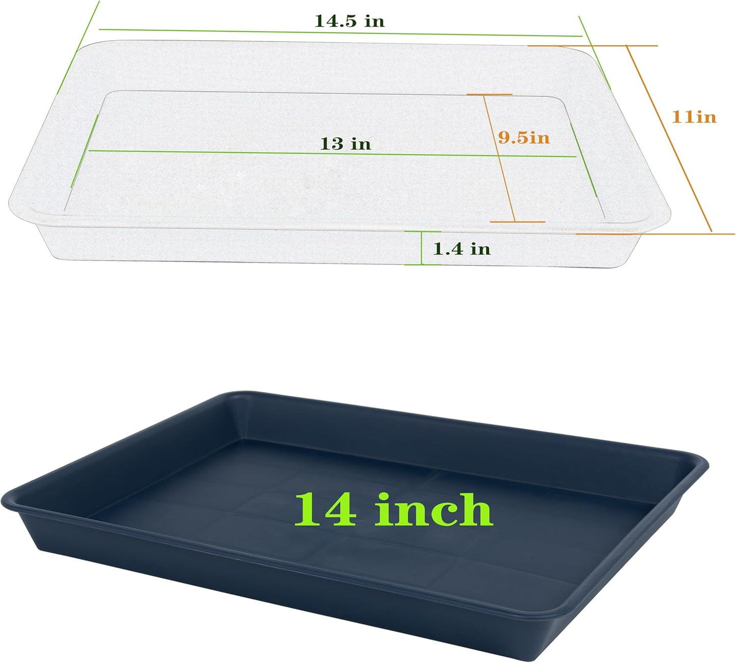 Plant Growing Trays 2 Pack, Plant Tray, 14.5"x11", Heavy Sturdy Plastic Plant Saucer Seed Trays, Seedling Starter Tray, Plant Drip Trays for Indoors, Seed Starter Growing Tray (Blue)