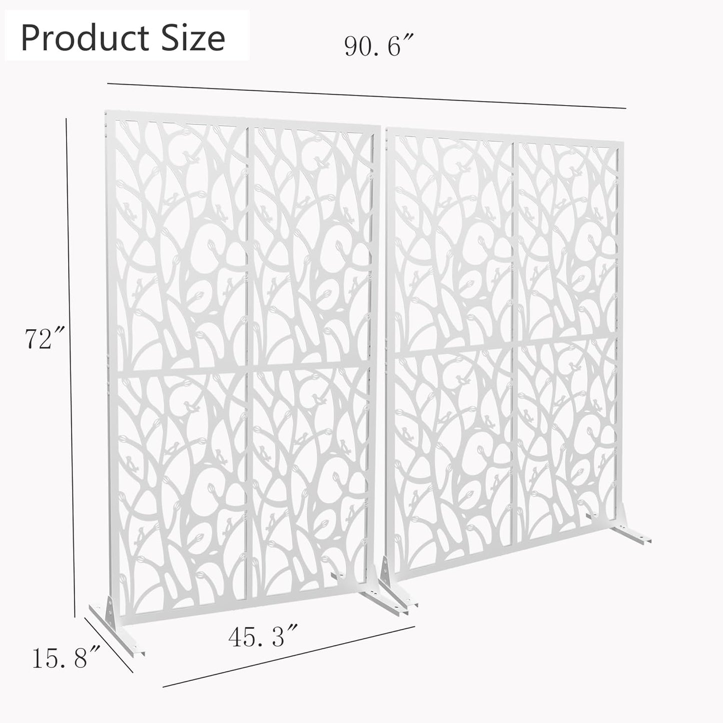 2 Pack Metal Privacy Screens 72" H Outdoor Privacy Screens Panels Outdoor and Indoor Bird Pattern Divider for Balcony Patio Garden Room Divider(White,2 Pack)