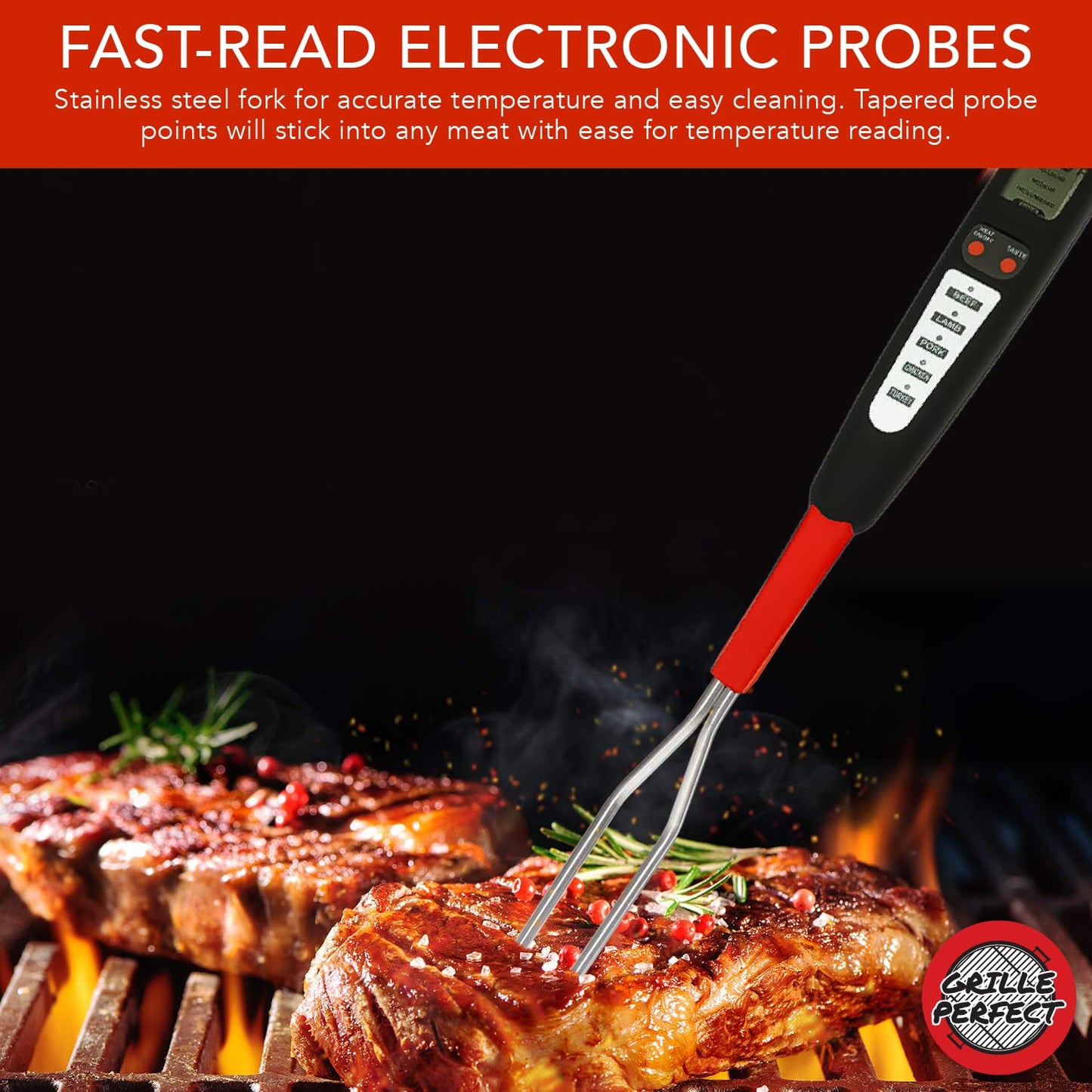 Digital Meat Thermometer Fork for Grilling and Barbecue Fast Read Electronic Probes with Ready Alarm Quick Accurate BBQ Temperature for Steak Chicken Hot Grilled Food