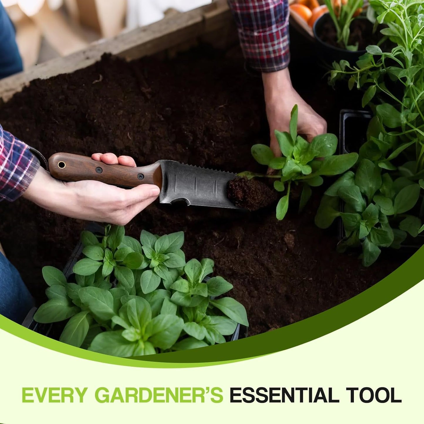 Gracfulcub Garden Knife for Weeding, Garden Tools with Sheath, Full-Tang Wood Handle, 7" Stainless Steel Blade with Cutting Edge