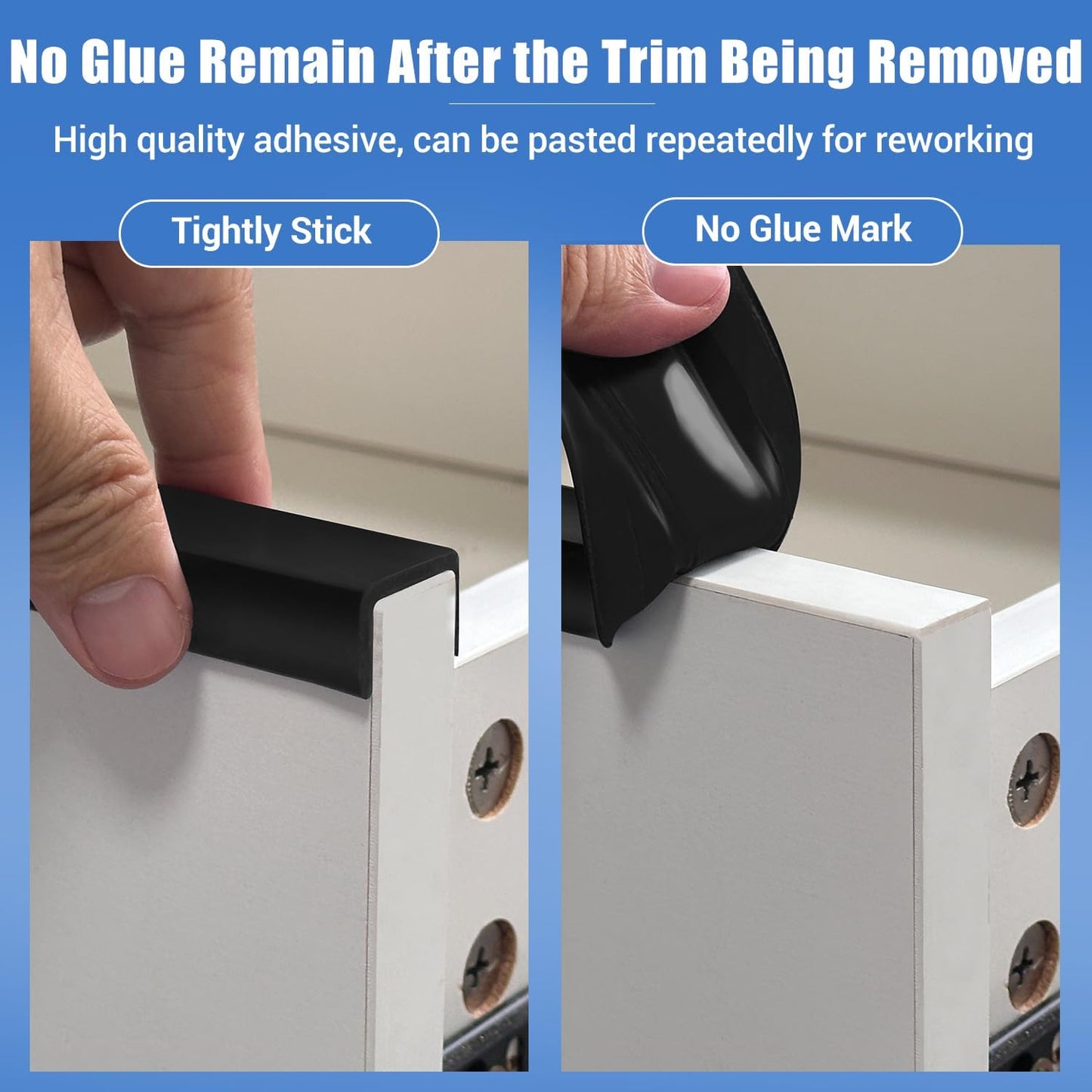 Rubber Edge Trim, Self-Adhesive U Channel Edge Protector for Interior Door Side, Woods, Flexible U Shaped Peel and Stick Edge Banding, Furniture Corner Guard, Fit 1-3/8"(35mm), 20Ft, Black