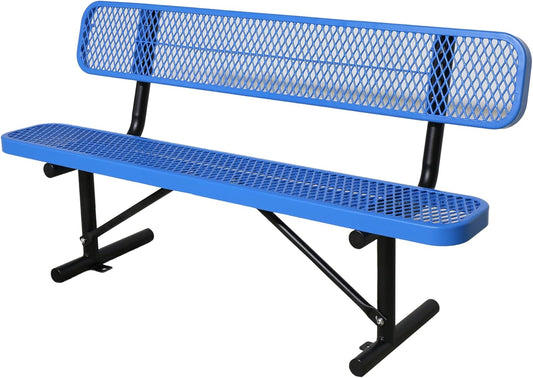 8 Feet Heavy Duty Metal Park Bench for Outside, Outdoor Steel Bench with Backrest & Portable Frame, Commercial Benches for Shopping Malls/Stores/Parks/Patios/Decks/School,Blue