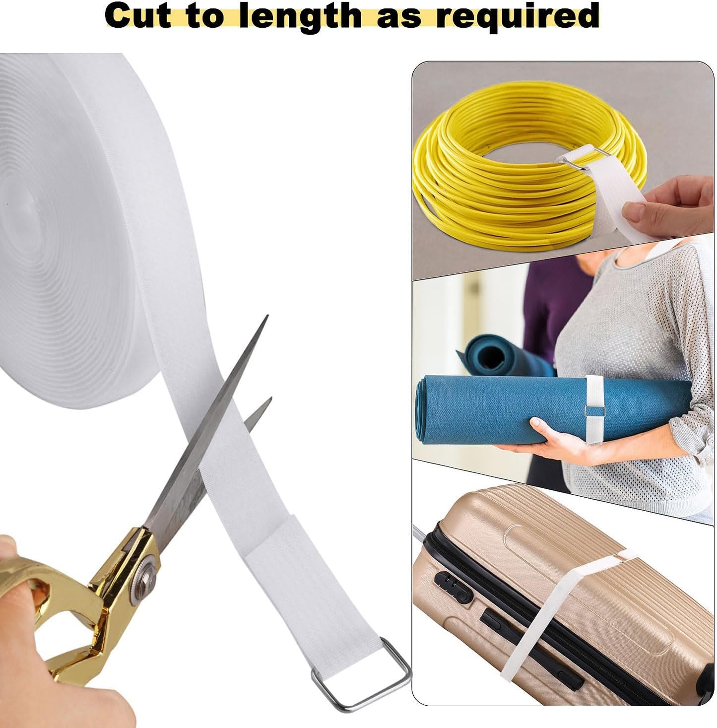 1"x16ft Hook and Loop Straps with 25 Metal Buckles, Adjustable Fastening Cable Straps, Cut-to-Length Cinch Strap, Reusable Nylon Securing Cord Ties for Organizer or Storage, 1 inch Wide, White