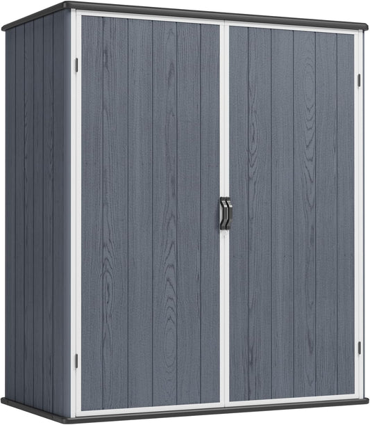 Greesum 5×3FT Plastic Outdoor Storage Shed with Floor, Resin Storaged Sheds with Lockable Door, Window & Vent, All-Weather Tool Sheds for Garden, Backyard, Patio, Dark Gray (4.7×2.5FT)