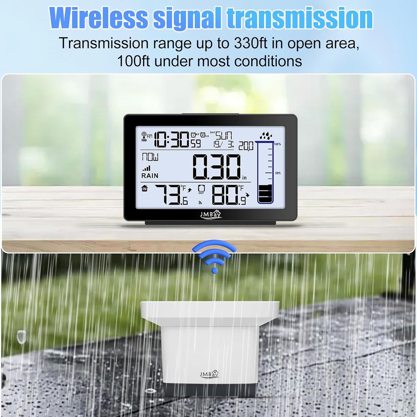 Wireless Rain Gauge Outdoor with Thermometer, High Accurate Digital Rain Gauges Outdoors Best Rated, Electronic Self-Emptying Remote Rain Collector, Freeze Proof Automatic Rain Measure Gauge for Yard