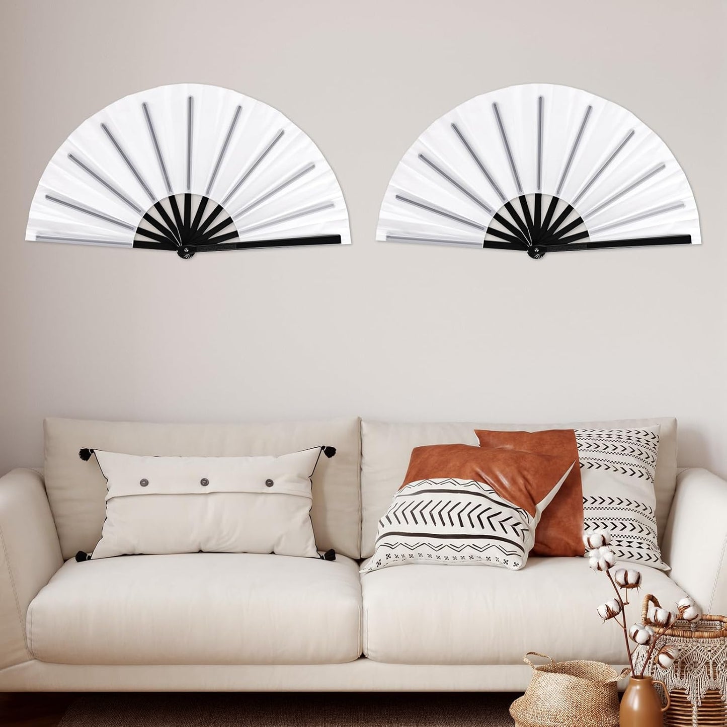 Blulu 4 Pcs 13 Inch Large Folding Hand Fans for Line Dancing Big Clapping Popping Raves Fans Bulk for Dancing Boots on The Ground Festival Party Decoration(Classic Style, White)