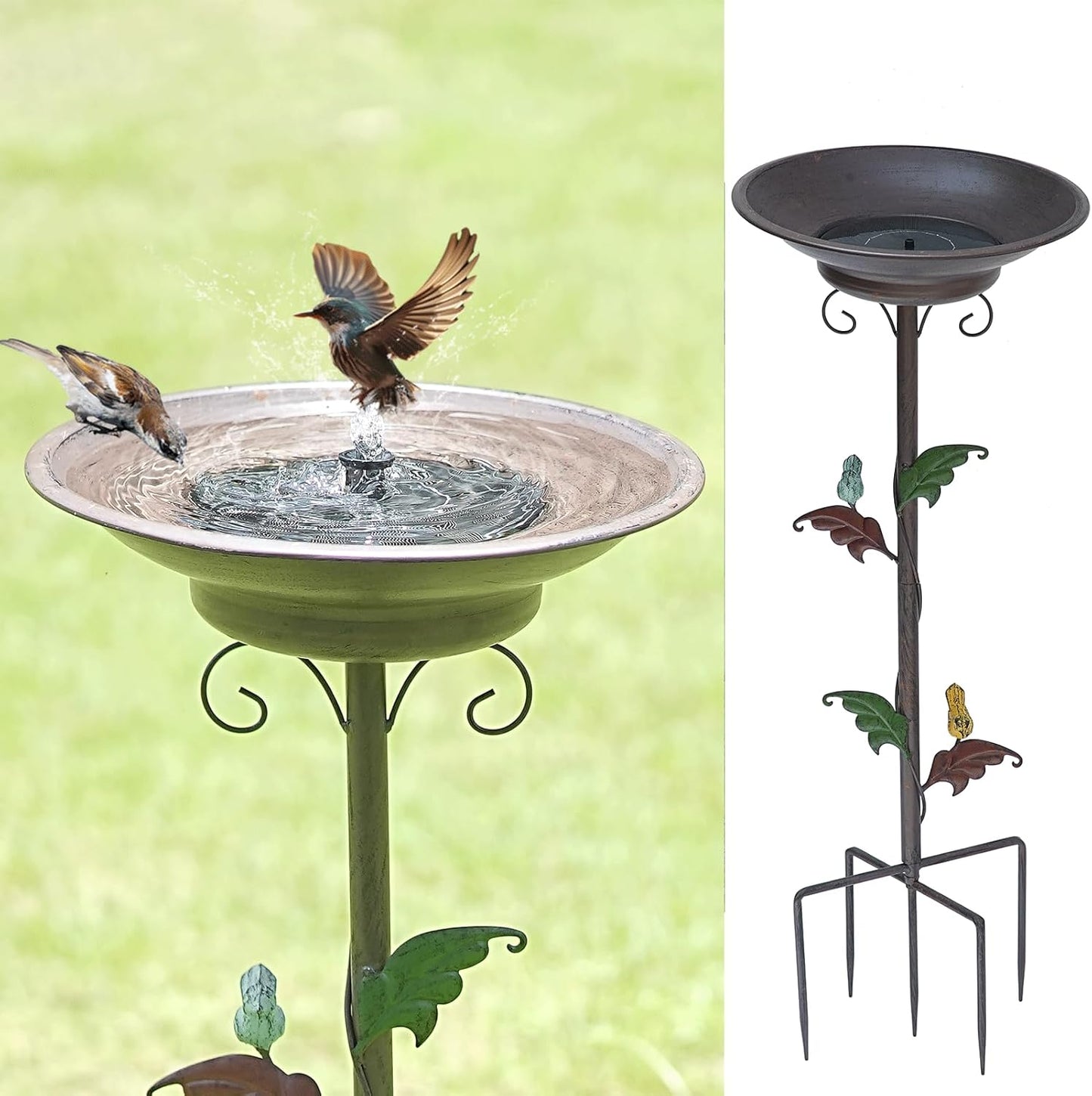 31”H Solar Bird Bath with Metal Stake, Metal Bird Bath Bubbler, Bird Baths for Outdoors with Solar Fountain for Outdoors Garden Yard Decor