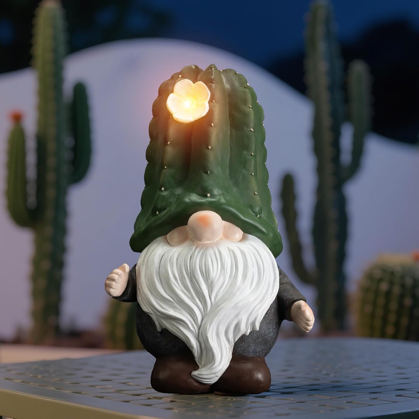 Solar Cactus Gnome Statue Garden Decor Light - Outdoor Decorative LED Flower, Suitable for Patio, Lawnand Garden Decorations, Gifts for Mom