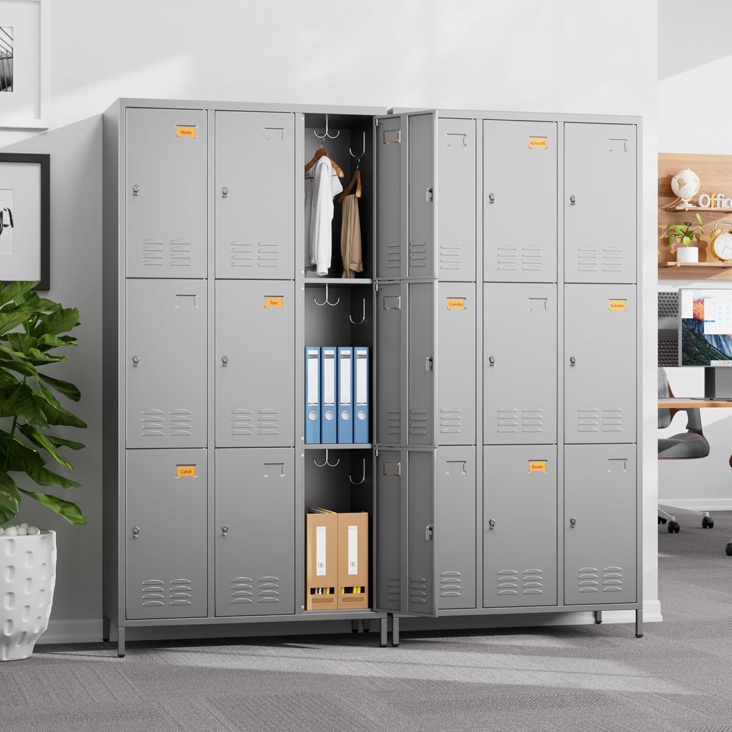 9 Doors Metal Storage Lockers for Employees with 27 Hooks,72" H Employee Lockers with Business Card Holder for Offices School Gyms Home,Assembly Required,Dark Gray