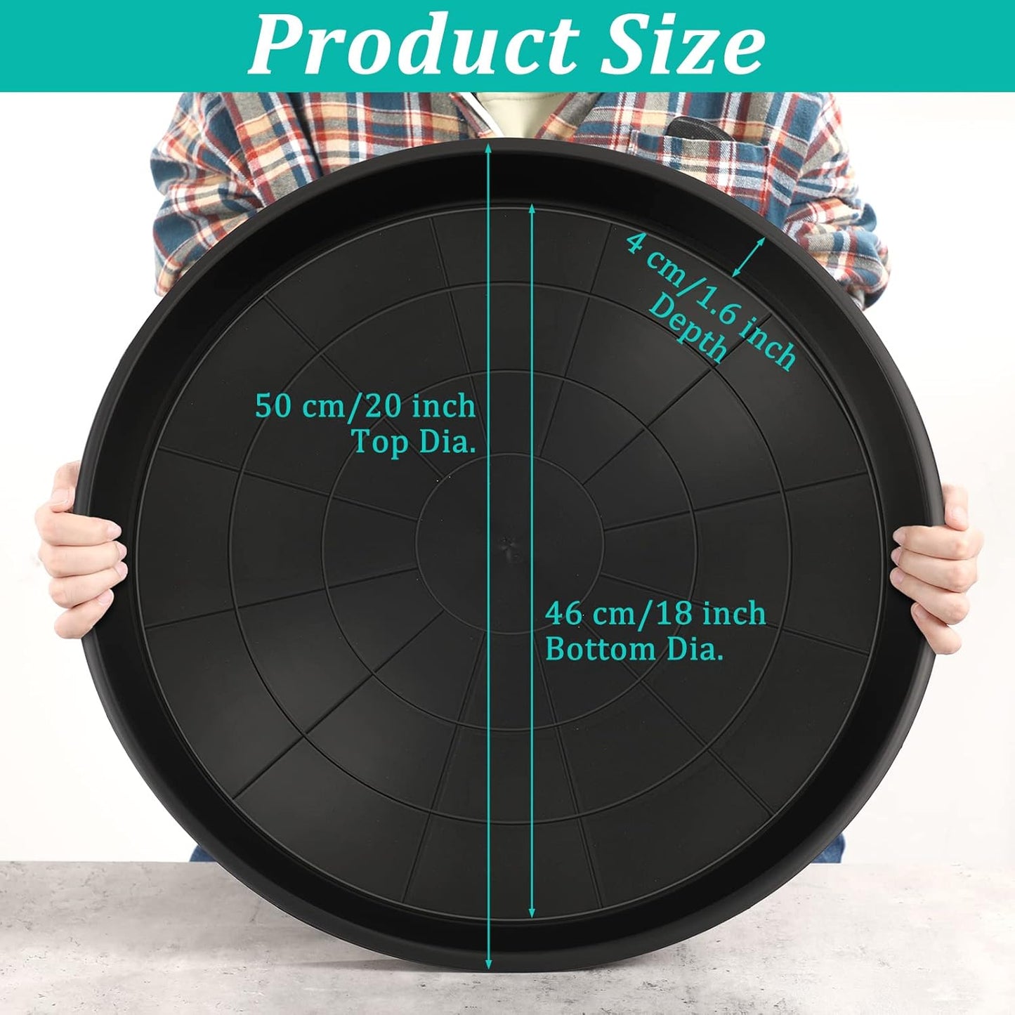 Eccliy 6 Pack Plastic Plant Saucer Heavy Duty Planter Saucers Large Plant Pot Saucers Plastic Water Trays for Indoors and Outdoors Flower Plant Plant Drip (Black,20 Inch)