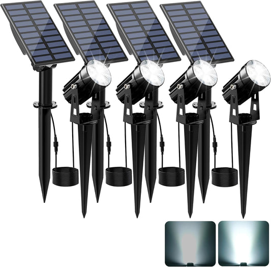Solar Spot Lights Outdoor, Solar Landscape Spotlights IP65 Waterproof 9.8ft Cable, Auto On/Off Outdoor Wall Lights for Garden Yard Driveway Porch Walkway Pool (1-in-1 6000K Cold White 4 Pack)