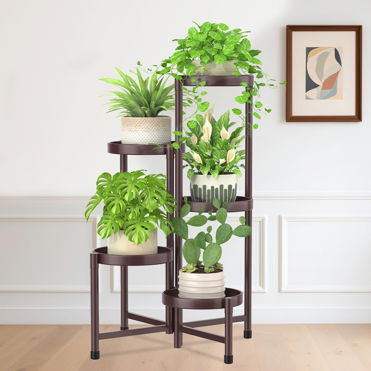 iDavosic.ly Plant Stand Indoor Outdoor, 5 Tier Corner Metal Flower Display Holder Shelf, Folding Tall Orchid Rack for Patio Balcony Porch Garden Living Room House, Violet Bronze