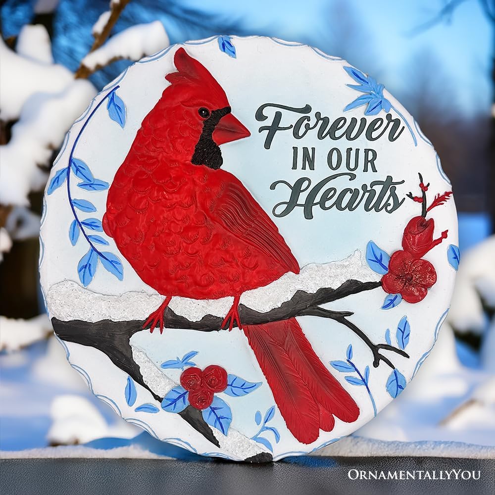 Elegant Resin Stepping Stone, Outdoor Garden Pathway Decoration (Forever in Our Hearts Cardinal Stepping Stone, 9.5" Winter Garden Decorative Resin Figurine)